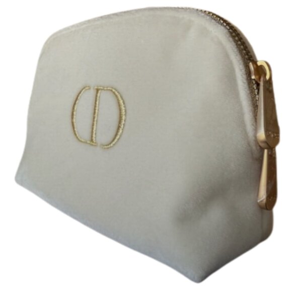 Christian Dior Gold Embroidered "CD" Cream Velvet Cosmetic Pouch Bag - Picture 1 of 9